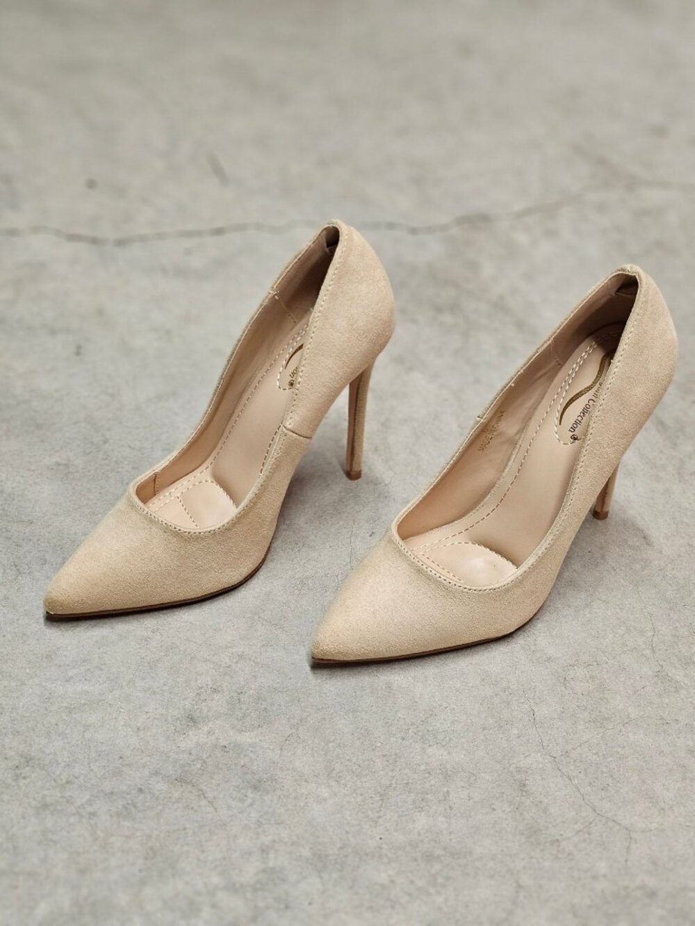 Nude Faux Suede Pointed Toe Stiletto High Heels Womens Elegant Formal Pumps - Picture 6 of 13